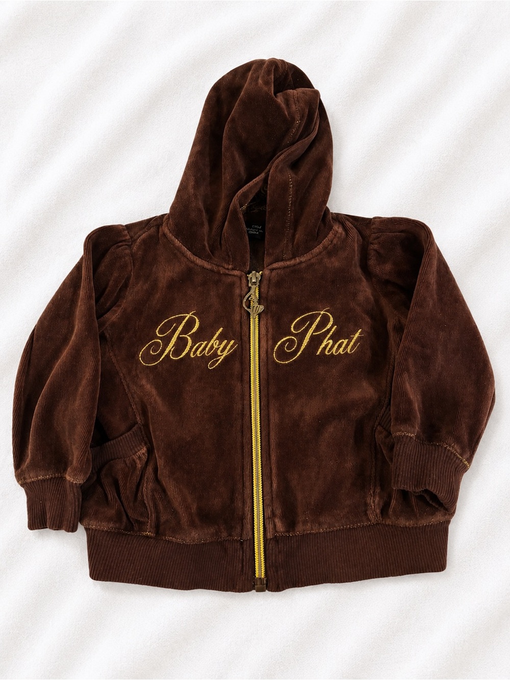 Vintage Baby Phat Chocolate Brown Velour Hoodie with Gold Script
